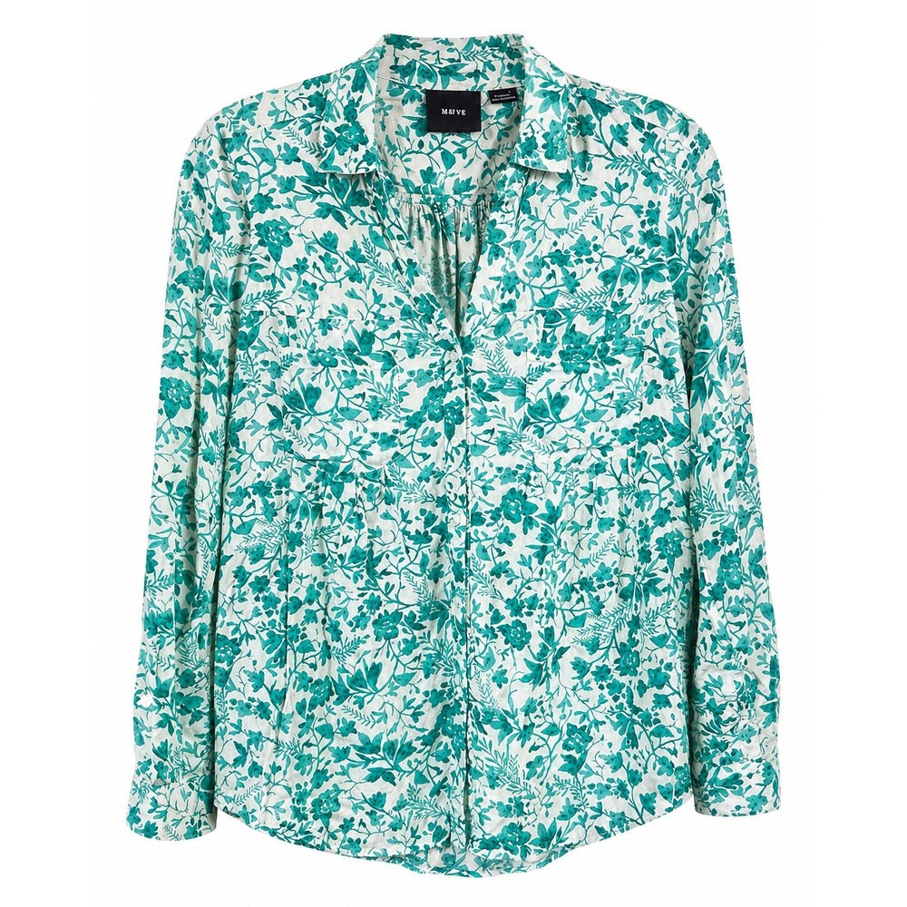 Maeve Anthropologie Green Floral Button Front Blouse Long Sleeve XS 43ASSLT2UTLA